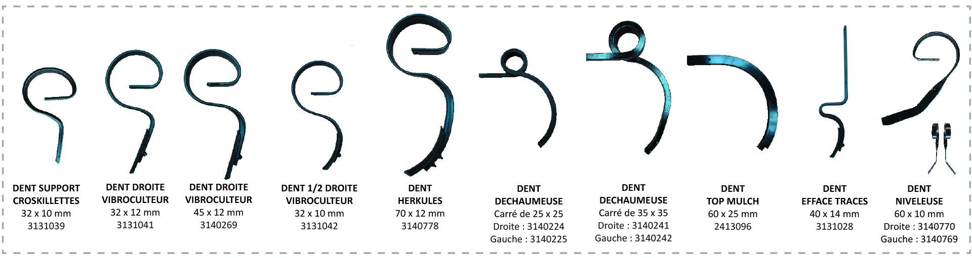 Différentes dents outils Franquet